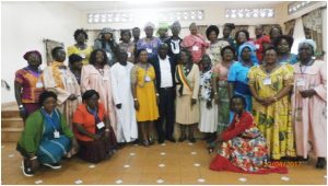 Sona Motombi, 1st Deputy Mayor Limbe I and Hon. Gladys Etombi, Parliamentarian for Fako East pose with WEEP representatives and female councillors