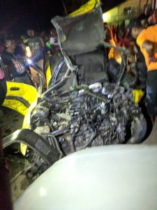 Wreckage of car hit by military truck at Malingo