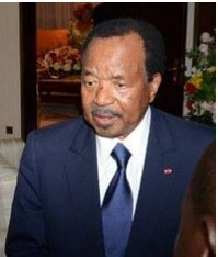 President Paul Biya talking to reporters