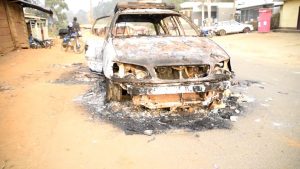 charred remains burnt vehicle