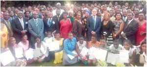 Laureates pose with Ambassadors, Minister, Duke of Edinburgh’s Award team