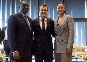 Presidents Sall, Macron and pop star, Rihanna