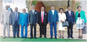 The 7-man Malawian MPs pose with National Assembly 1st and 2nd Deputy SGs, Abdoullaye Daouda and Godwill Okia Mukete