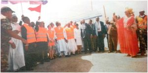 Minister Nganou Djoumessi flanked by Ministers Beti Assomo,  Ousmane Mey and Elisabeth Huybens