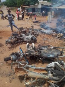 Destroyed motorbikes in Bafut