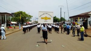 CDC workers march past the Manga Williams Ave. grandstand in Limbe on May 1, 2018