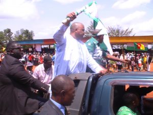 SDF presidential candidate, Joshua Osih arriving Mbouda rally ground