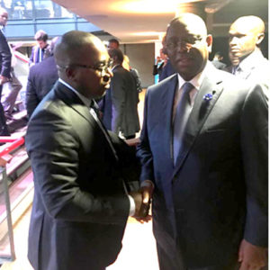 Barrister Felix Agbor Nkongho (left) had a lengthy chat with Senegalese President, Macky Sall in Paris