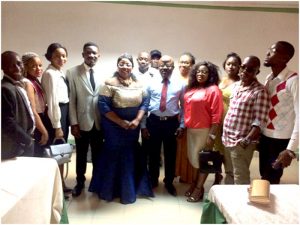 Fako Interim Divisional Delegate of Communication Olive Ejang Tebug Epse Ndumea, CAMASEJ Limbe chapter president Ebong Pende Epiekesse and Journalists at Saturday’s Press Lunch. 