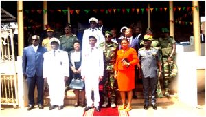 Administrative and security officials pose shortly after the Youth Day parade in Bamenda