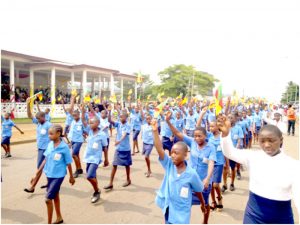 Students of GBHS Limbe march-past at Manga Williams Avenue demonstrating patriotism 