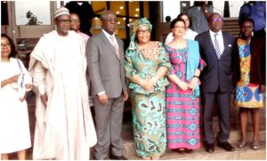  Leymah Gbowee, others pose with hierarchy  of the Musonge Commission   