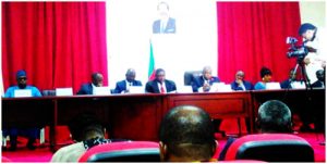  Minister Rene Sadi flanked by close collaborators at the meeting