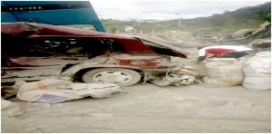  Remains of the Cement truck and crushed vehicle at the Bocom roundabout in Mile II Limbe