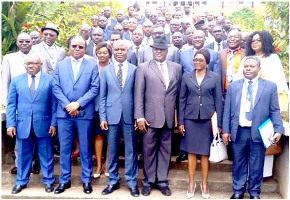 Technical Services IG, Awoh Dang Denis  flanked by other officials, participants 