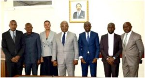  CEMAC Multilateral Surveillance Mission officials pose with Minister Delegate, Paul Tasong