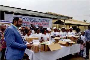  K-Towners International scribe, Barrister Beze Beje Nkem presenting the IDPs Medical health care amenities to the various Health centres