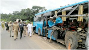 Transport Minister, Ngalle Bibehe on the site of the accident 