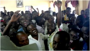 Inmates jubilating following their release 