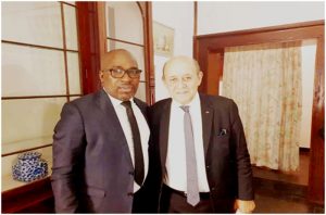 Barrister Nkongho Felix Agbor (L) and Jean Yves Le Drian (R) 