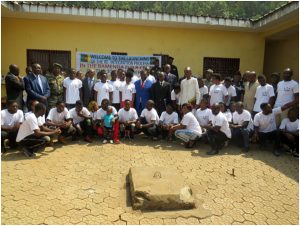 Ex-fighters pose with authorities at North West DDR Centre 