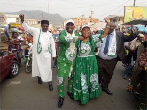 Hon. Fritz Etoki parading the Limbe church street with running mate Libaga campaign