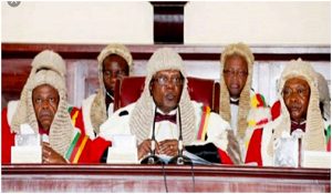 Chief Justice, Daniel Mekobe Sone flanked by colleagues of the Supreme Courts