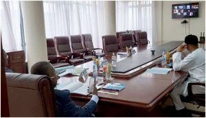 Enow Abrams Egbe flanked by Erik Essousse and Abdoulkarimou at the video conference